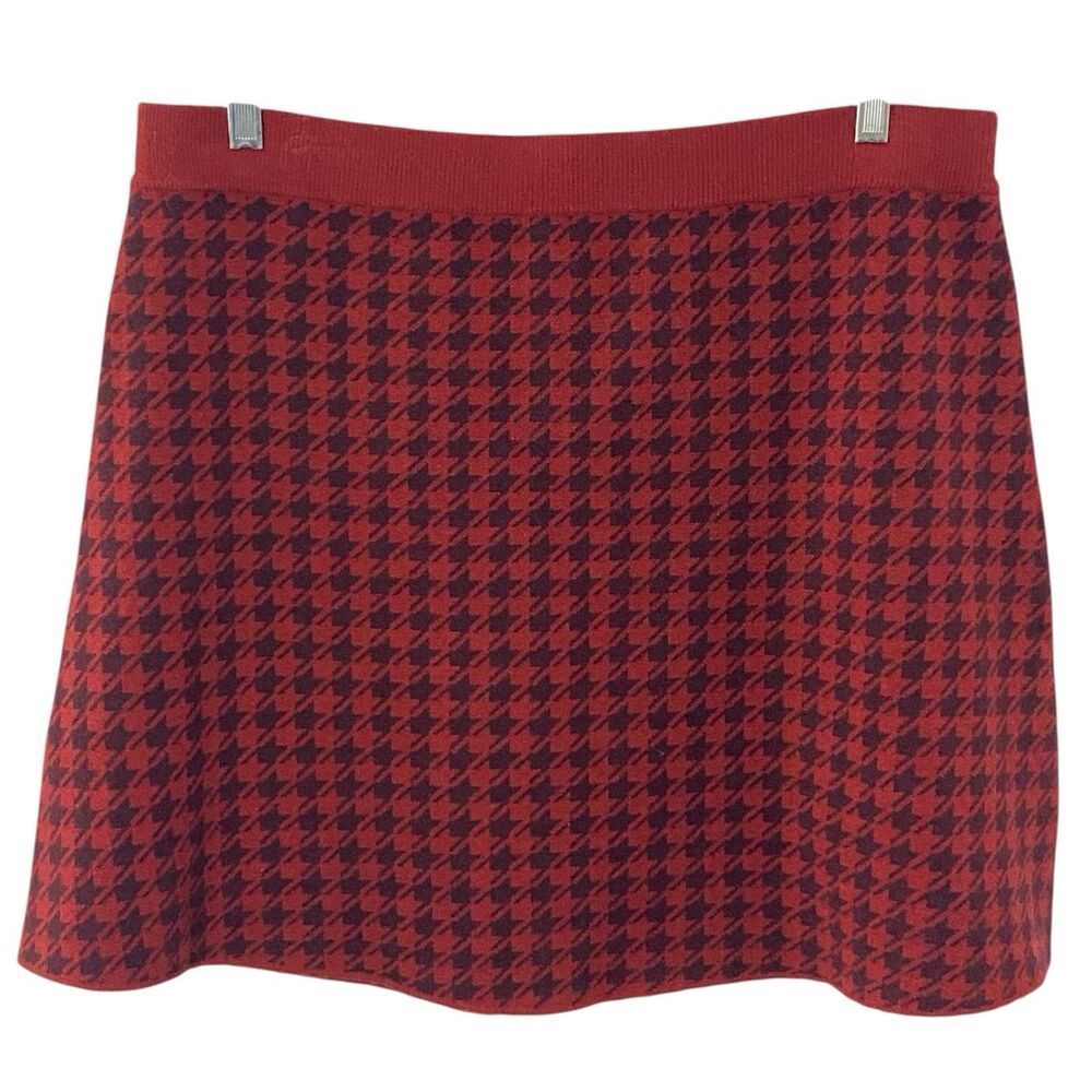 Skies Are Blue Rust Red Black XXL Houndstooth a-line Sweater Skirt Mini NWT
